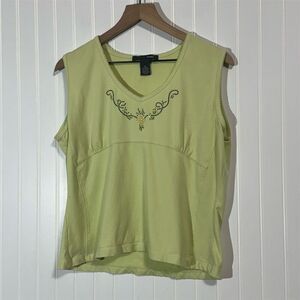 French Cuff Lime Green Tank Top XL Rhinestone Studded Y2K Sleeveless Shirt